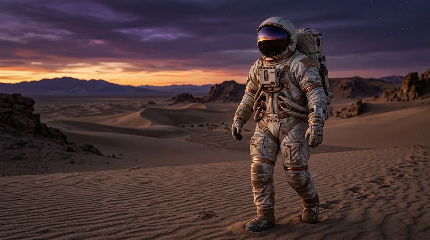 Astronauta en caminata solitaria en marte, imagen con prompt de phronesis-prompt