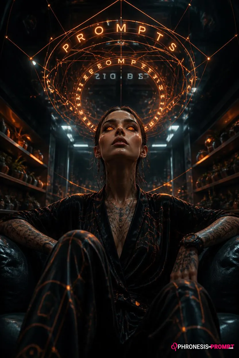 Fantasia de mujer con letrero, imagen generada con prompt Phronesis-Prompt