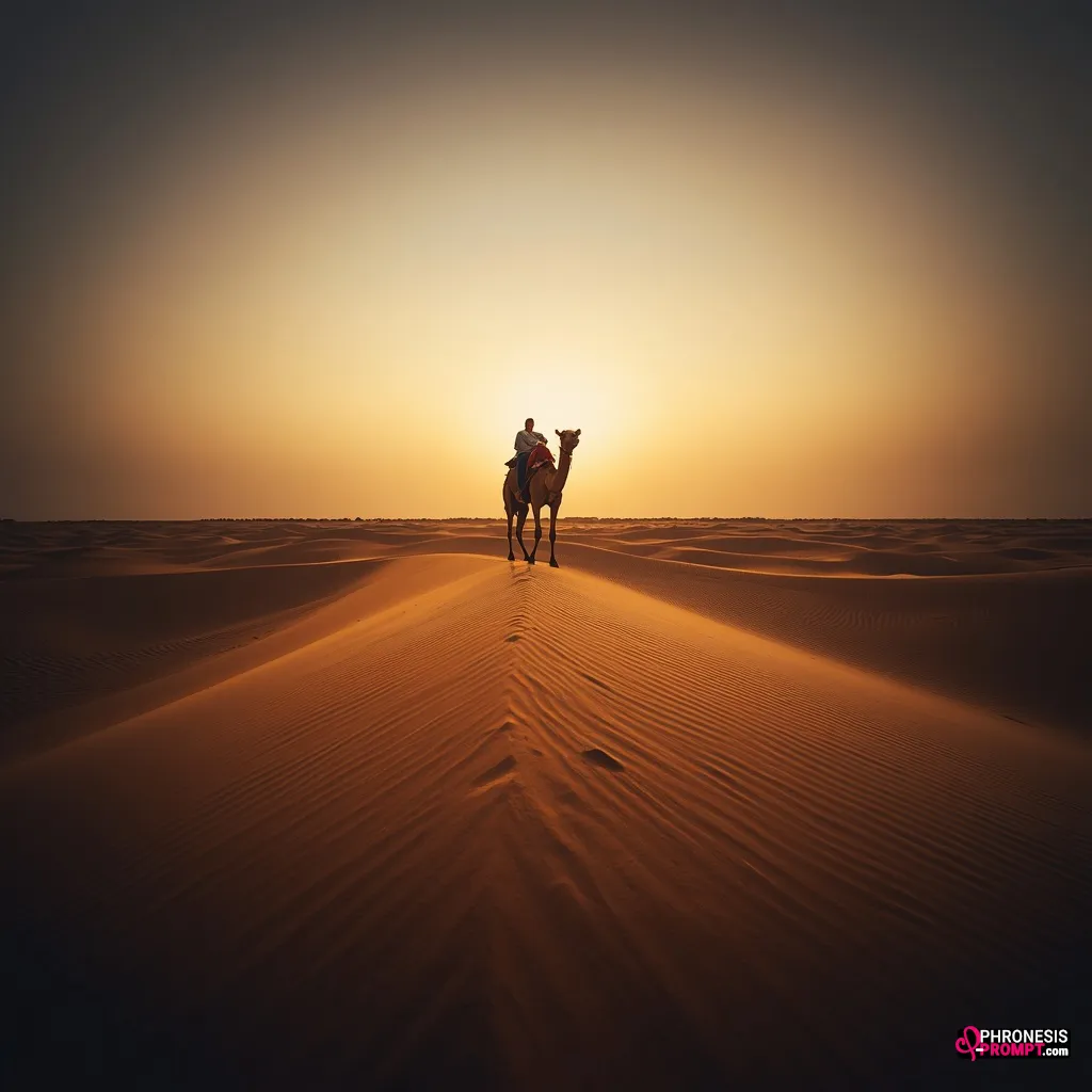 camello en el desierto, imagen generada con prompt Phronesis-Prompt
