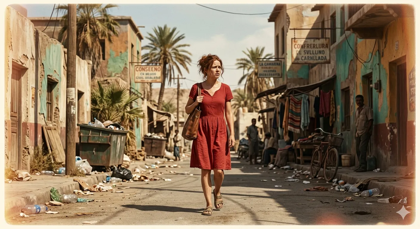 mujer cruda realidad, calle sucia, imagen generada con prompt Phronesis-Prompt